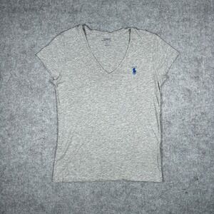 Polo Ralph Lauren T-Shirt Women Small Gray V-Neck Pony Logo Casual short sleeve